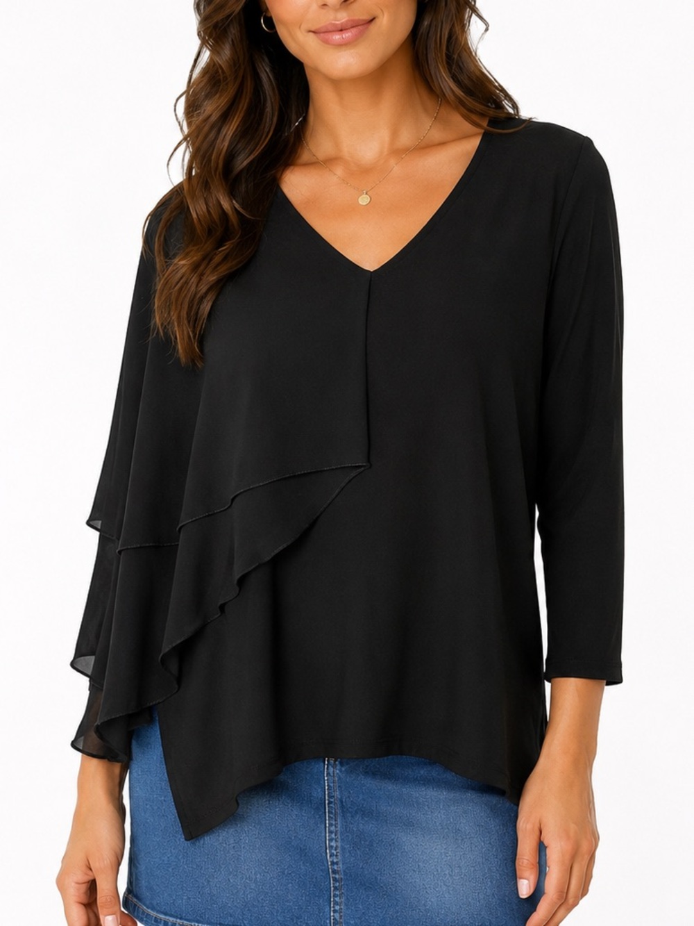 Michael Tyler - V-Neck Ruffle Sleeve Top